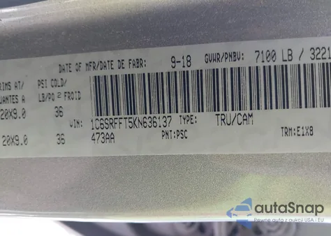 2019 Ram 1500 Big Horn из США, поврежденный, VIN 1C6SRFFT5KN636137